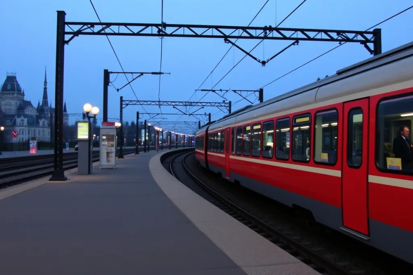 Обновленный вокзал Ядриха приветствует путешественников и пассажиров в новогоднем оформлении.