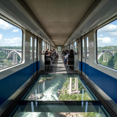 Поезд с прозрачным полом: захватывающие виды на мост и реку