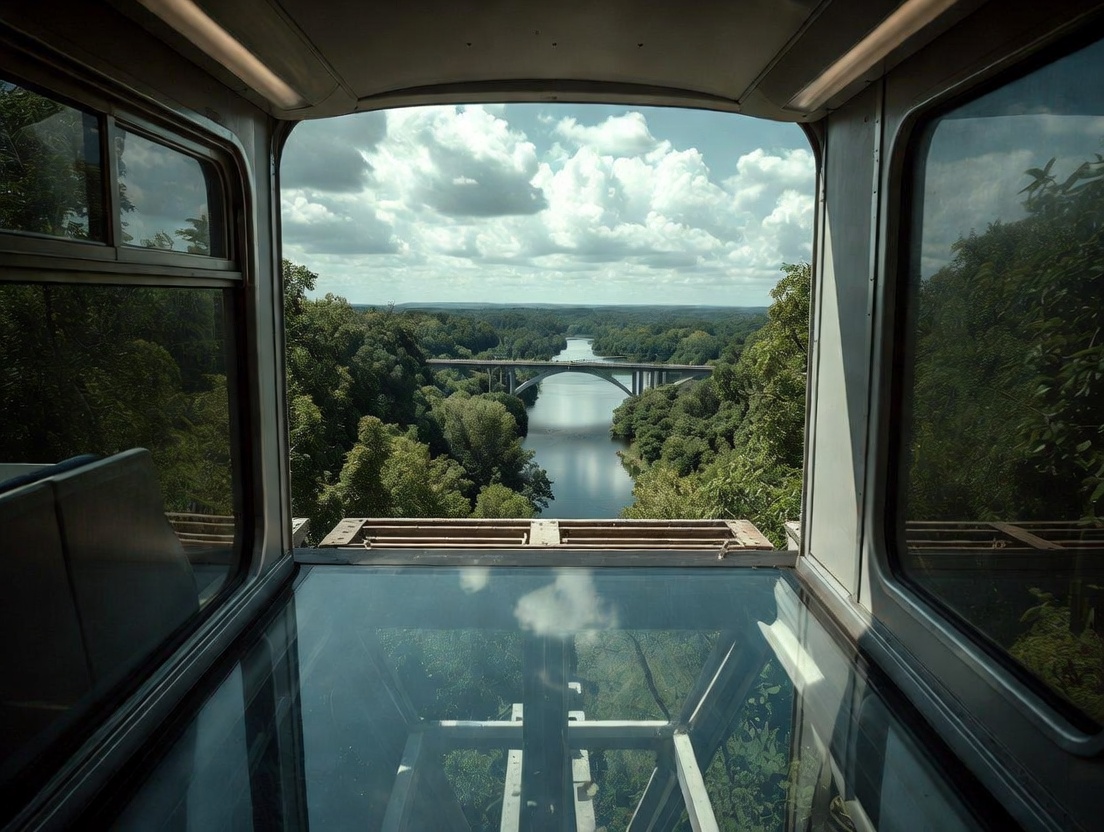 Поезд с прозрачным полом: захватывающие виды на мост и реку
