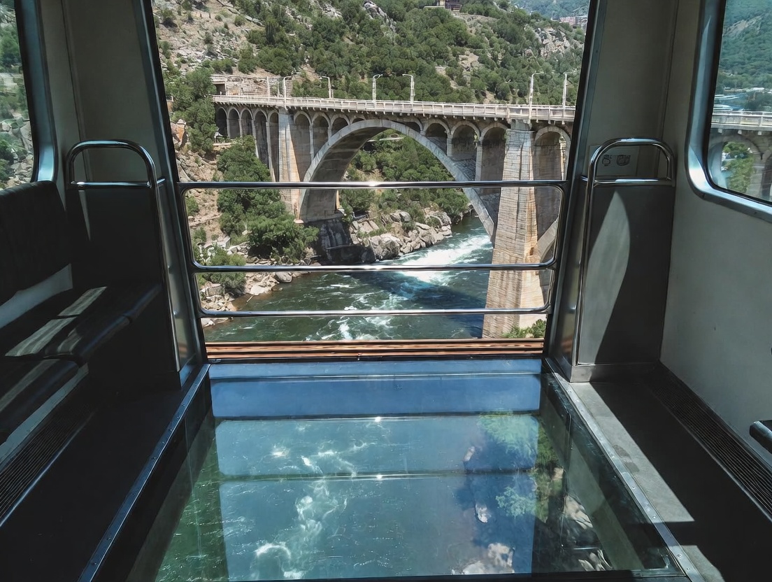 Поезд с прозрачным полом: захватывающие виды на мост и реку