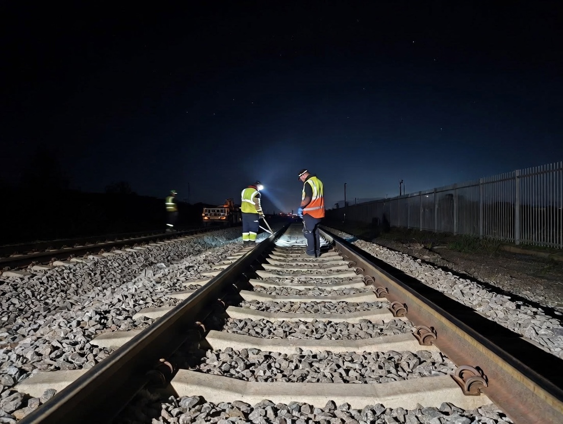 Создай изображения размером 1024х768 пикселей на тему:Вокзальные фитнес-зоны:Как железнодорожники ремонтируют пути за одну ночь